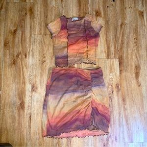 Pull&Bear Cute Sunset Multi-Color Two Piece Skirt Set